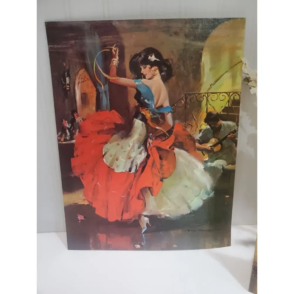 Rico Tomaso Prints And Vintage Green Glazed Chalkware Flamenco